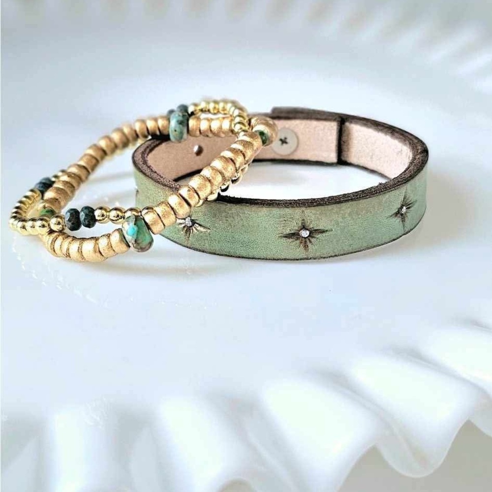 Thin Sage Green Leather Cuff Bracelet